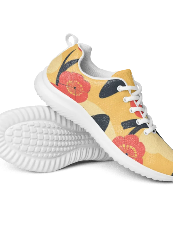 Japanese Floral Women's Athletic Shoes | Yellow Retro Camellia Print Sneaker product image (3)