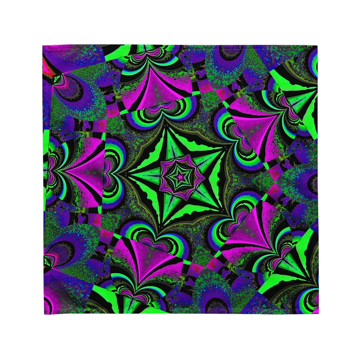 Neon Rave Psychedelic Bandana, Green Pink Purple Trippy Accessory, Hearts Star Kaleidoscope Abstract Art, Fun Festival Fashion product image (1)