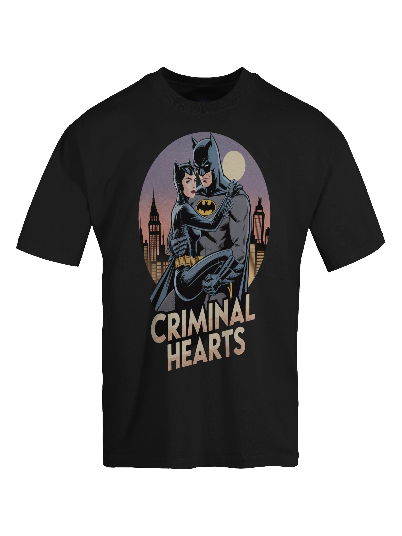 Criminal Hearts: Batman & Catwoman Forbidden Embrace Oversized Faded T-Shirt product image (1)