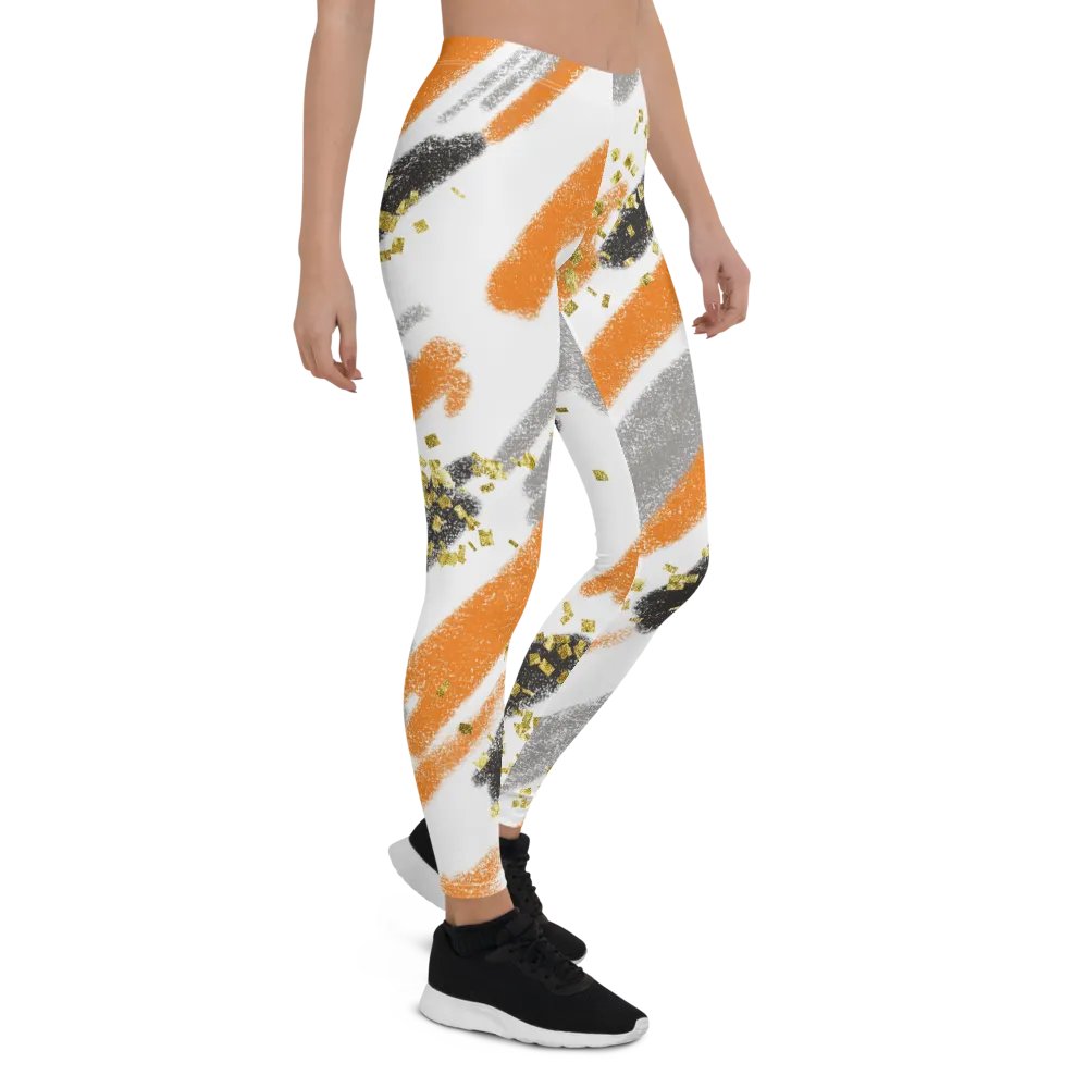 Black Orange abstract vintage print leggings product image (7)