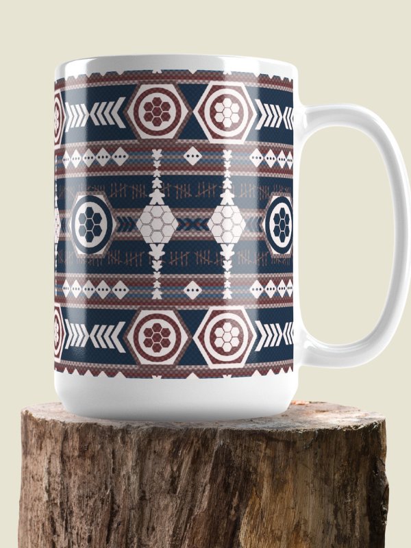 Rustic Southwestern Pattern Board Game Mug, Blue Red Purple 15 oz large mug with Aztek pattern product image (1)