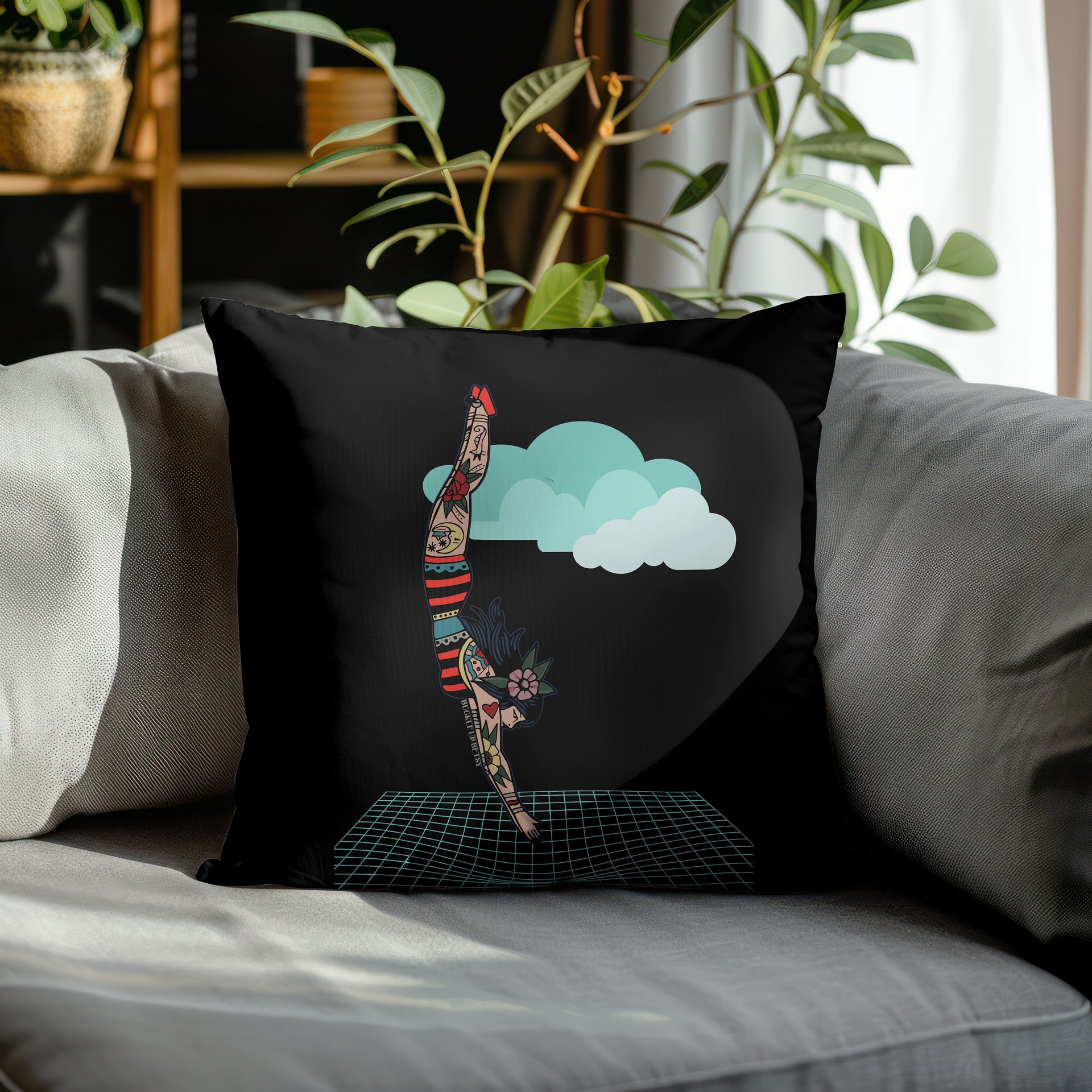 Sky Diving Lady Tattooed Pillow product image (4)