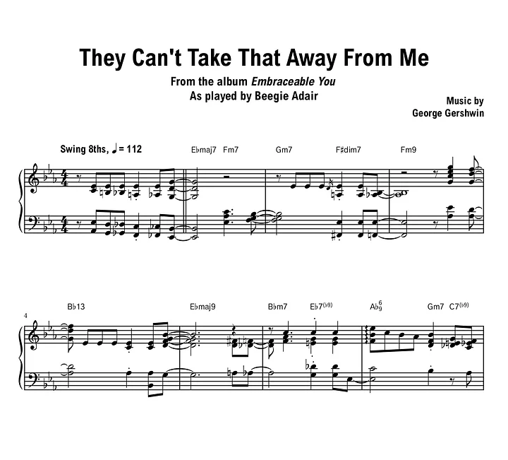 Beegie Adair - They Can't Take That Away From Me - Sheet music (PDF) product image (1)