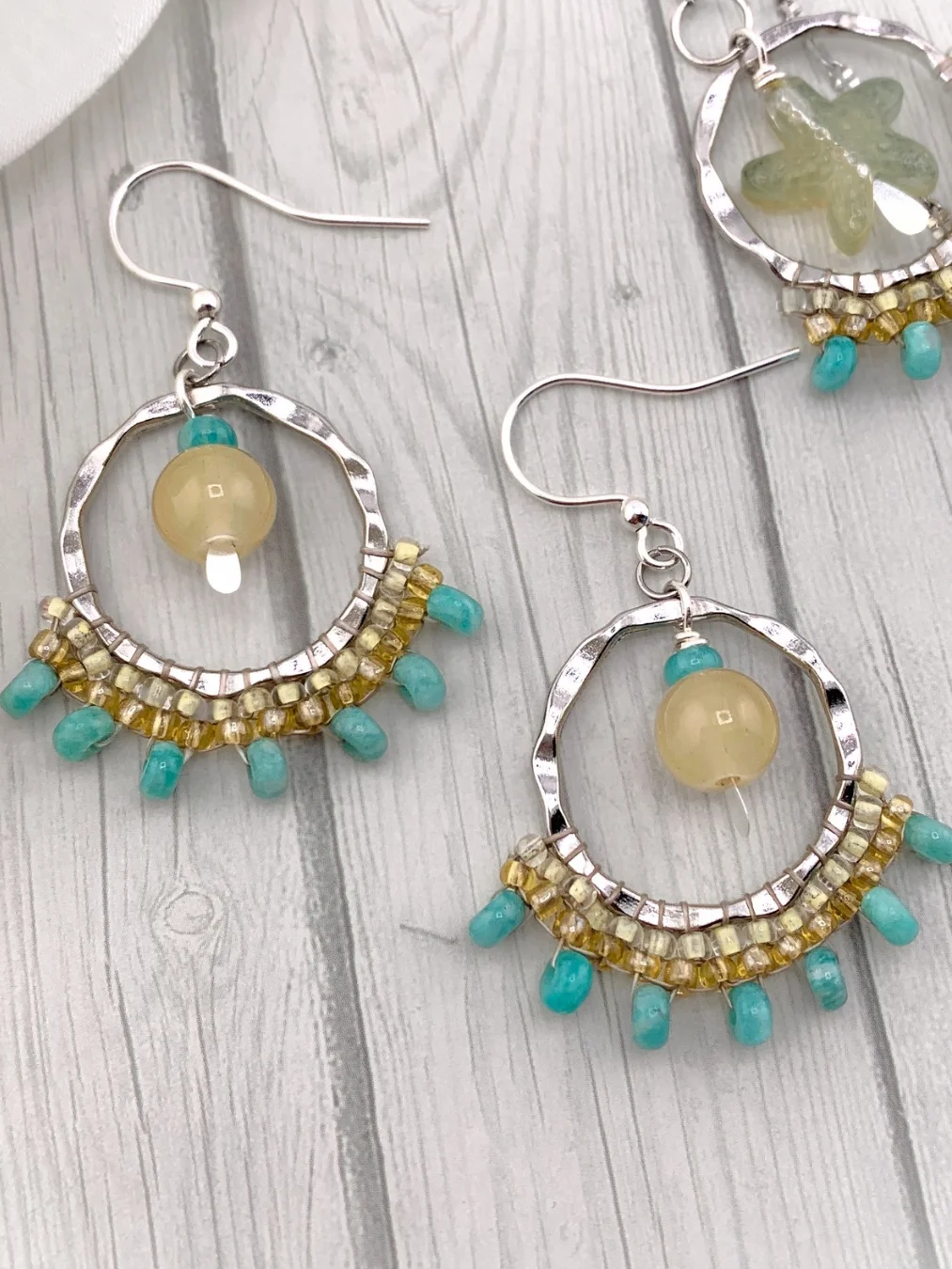 Beachy Lariat Style Silver and Aqua Beaded Necklace, Earrings, and Bracelet Set product image (5)