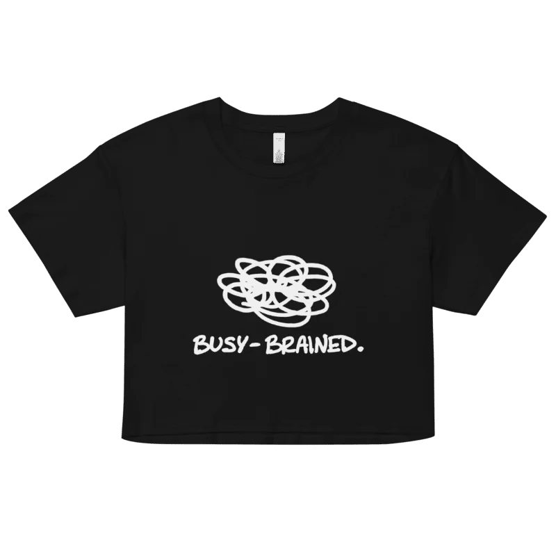 BUSY-BRAINED (white design) printed cotton crop top product image (1)