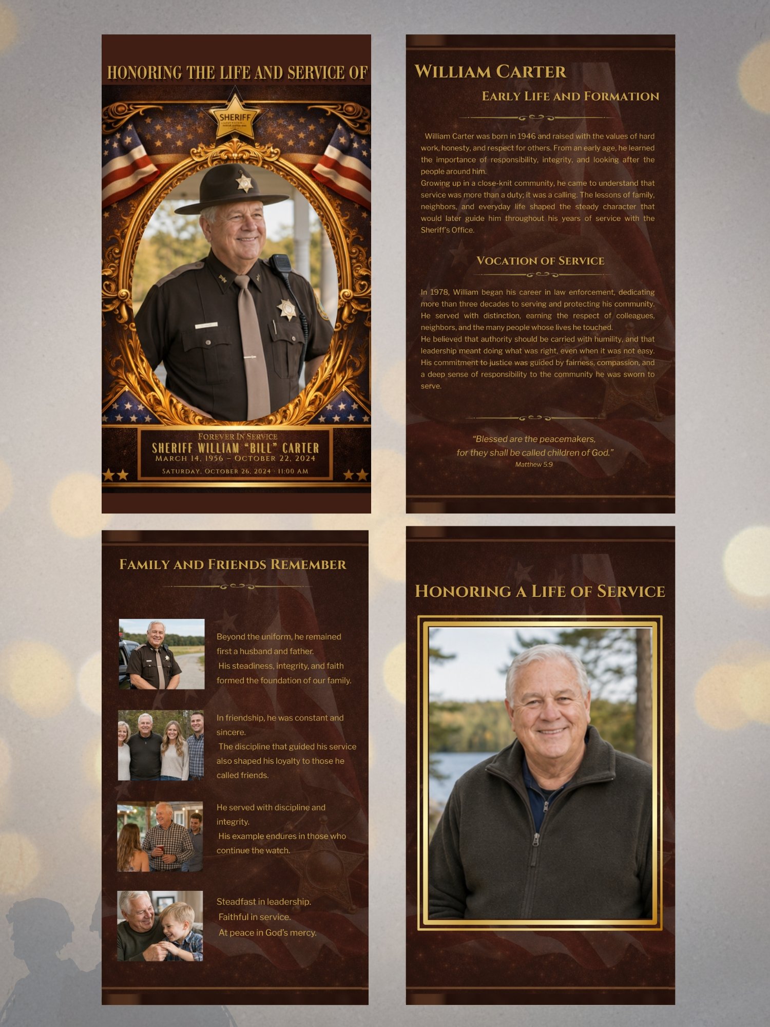 Sheriff Funeral Program Template, Editable Canva Memorial Booklet, 8-Page Celebration of Life with American Flag product image (5)