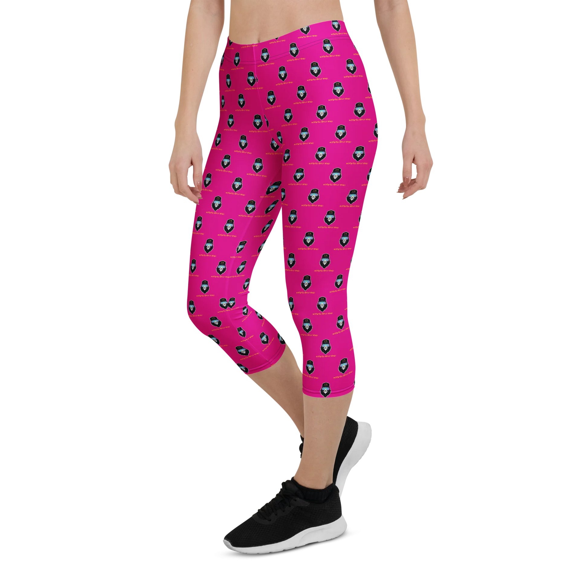 Synthsquatch Fitness Bigfoot Monogram Logo All-Over Print Capri Leggings (Neon Pink) product image (5)