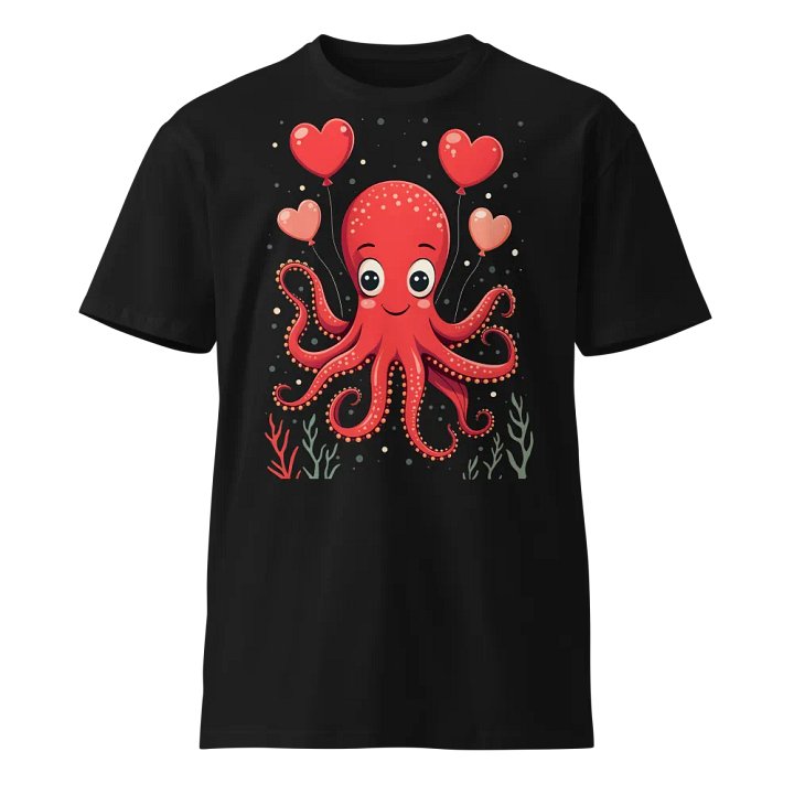 Octopus With Hearts Balloons Unisex Tee product image (1)