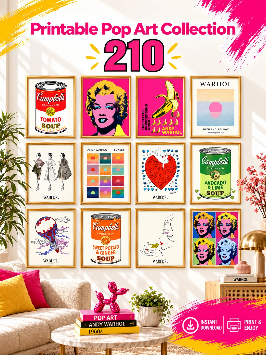 210+ Andy Warhol Pop Art Prints Bundle, Printable Gallery Wall, Retro Modern Posters, Digital Download product image (1)
