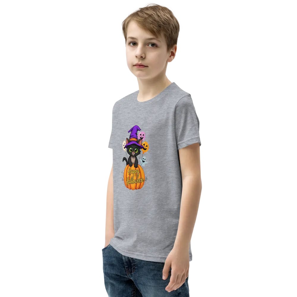 Witchy Sitting Pumpkin Cat Youth T-shirt product image (4)