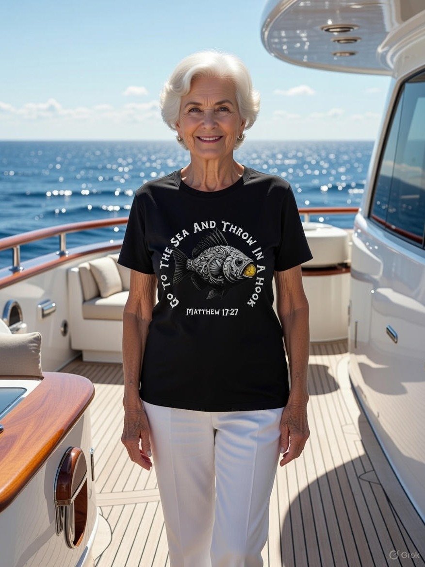 Go To The Sea T-Shirt, Fish & Coin Design, Matthew Bible Verse Fishing Tee product image (6)