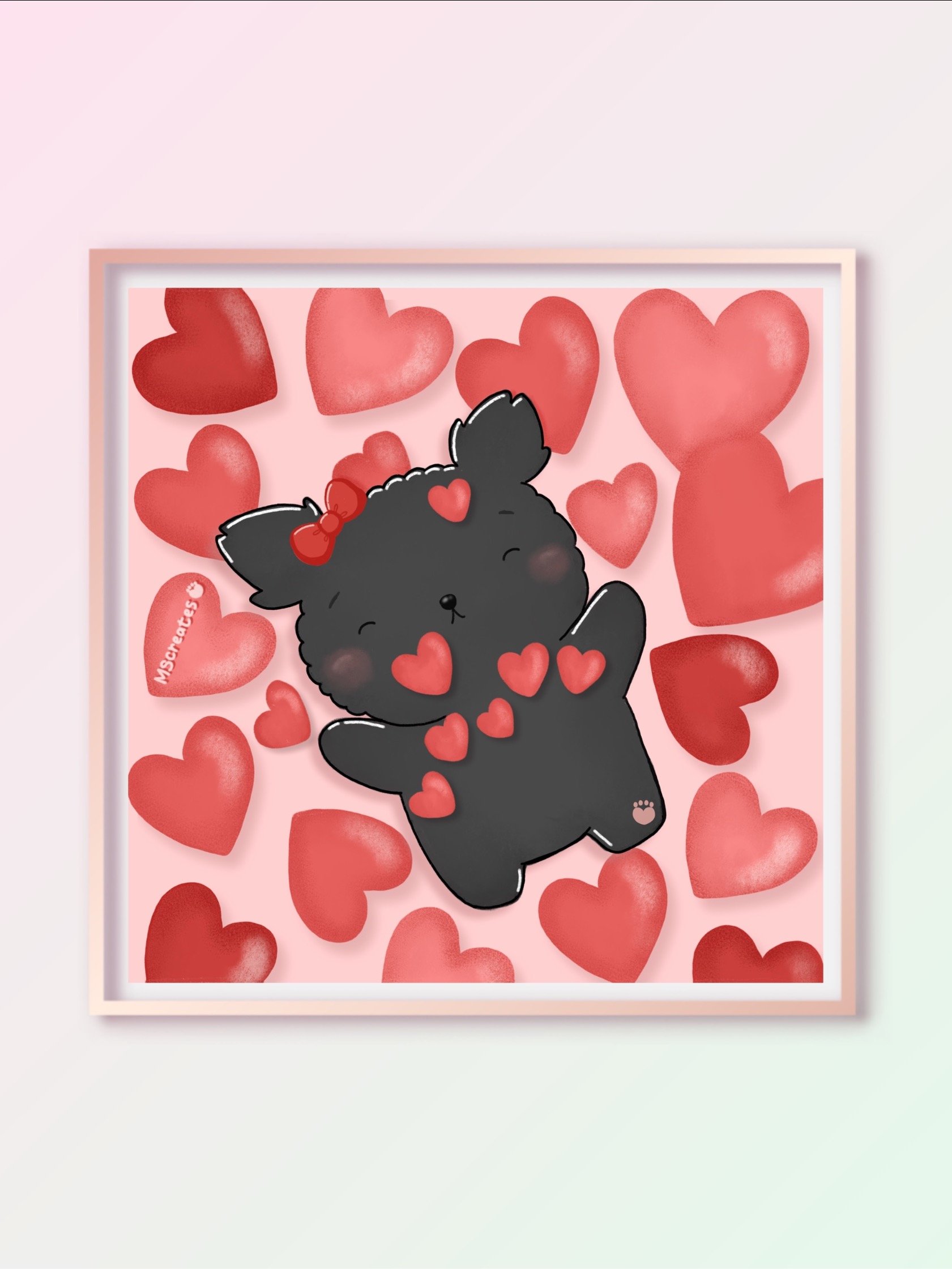 Little Black Dog Laying in a Sea of Hearts Print product image (3)
