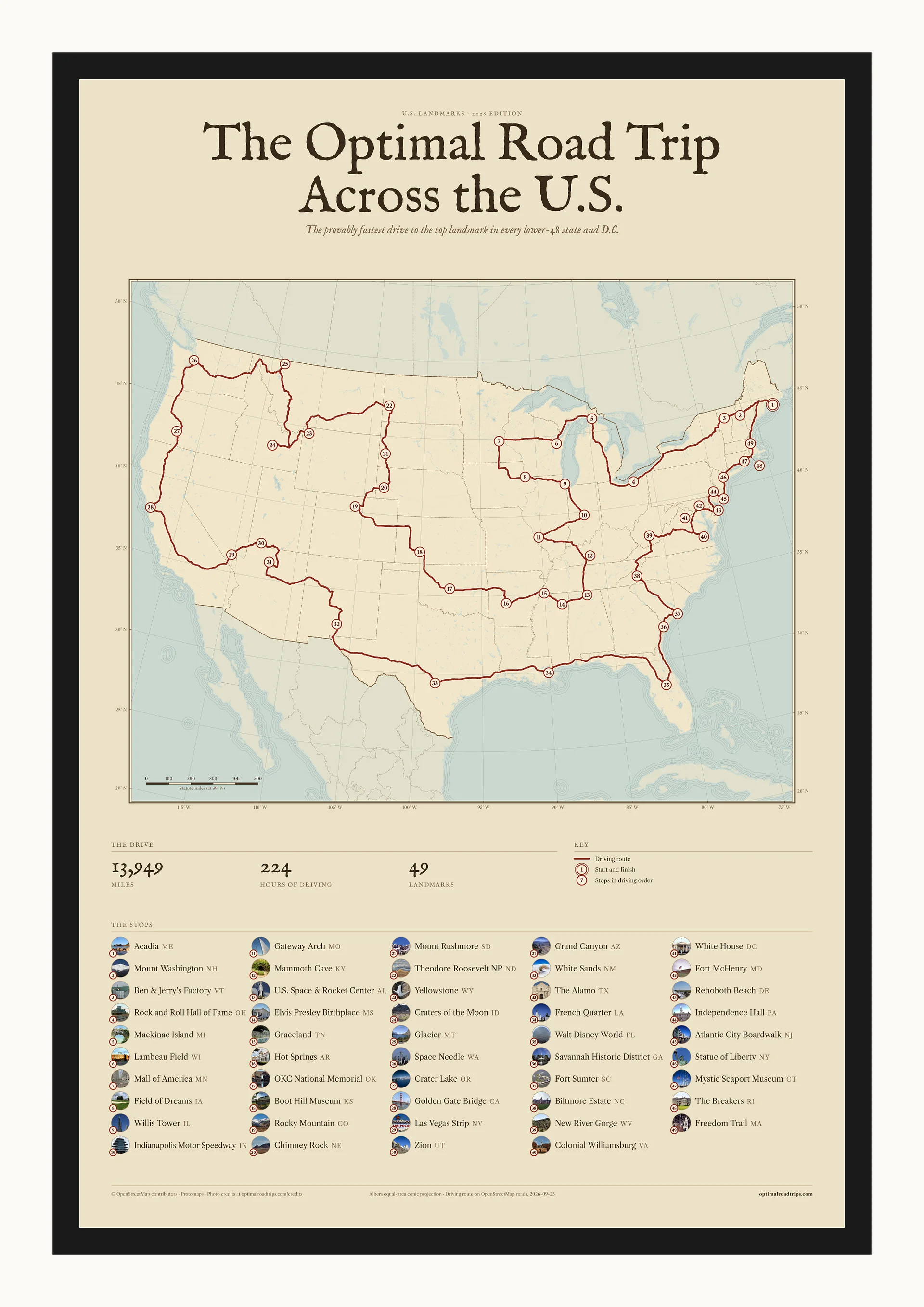 U.S. Landmarks 2026, Atlas, 24 x 36 in, black-framed poster product image (1)