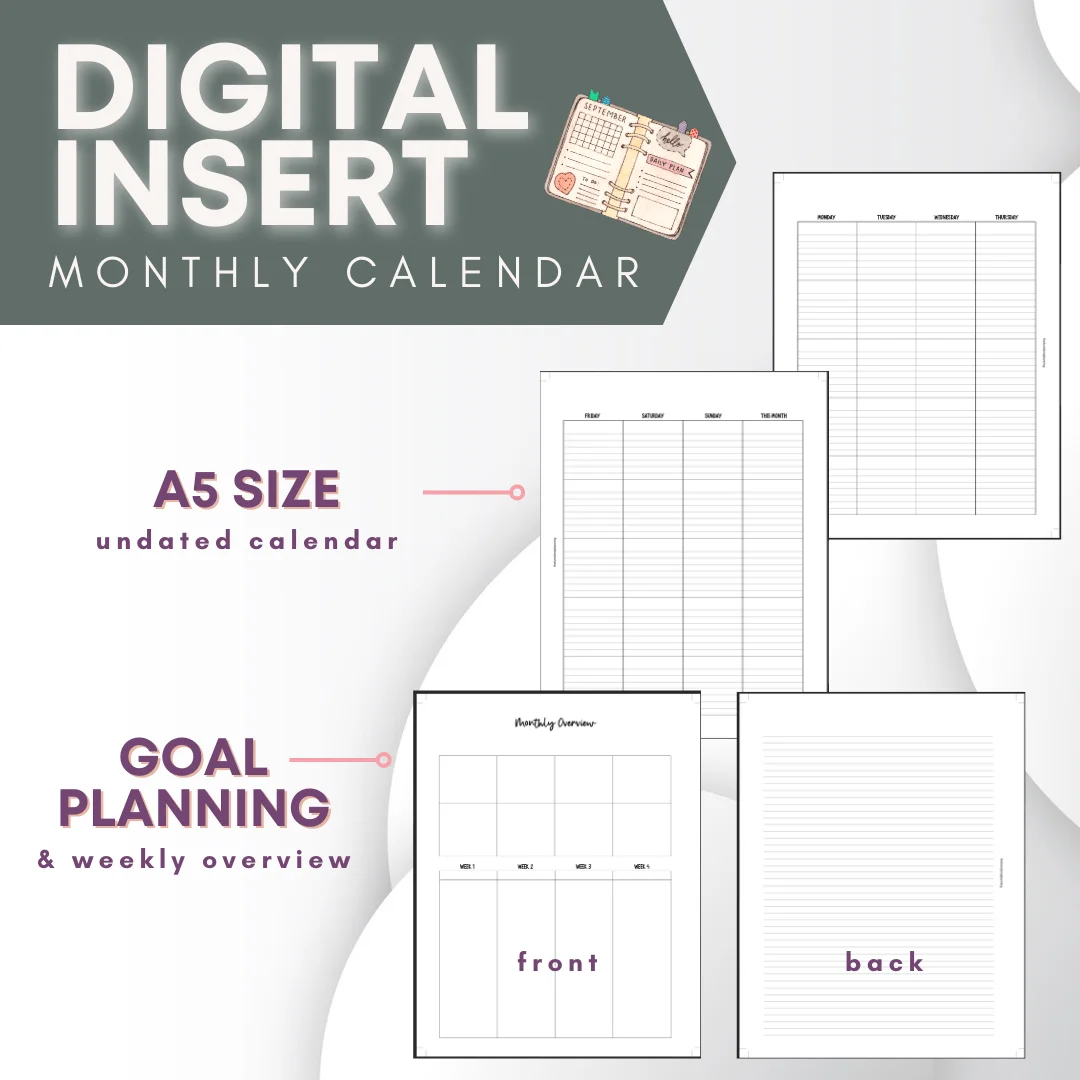 Undated Monthly Calendar | A5 size product image (1)