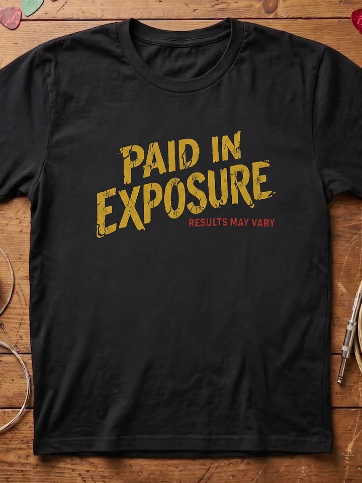 Paid in exposure - results may vary | funny guitar t-shirt product image (1)