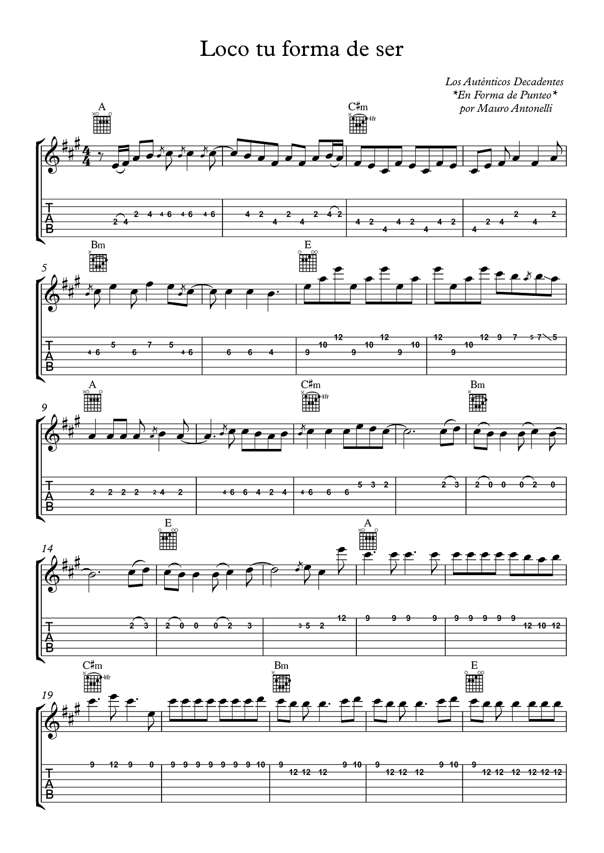 Tabs Umarser Loco tu forma de ser - Partitura + Tab + Acordes + Pista | EFDP