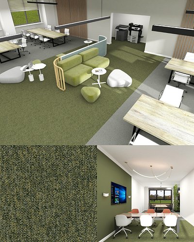 See how the right texture completely defines a room! This rich, olive-green carpet effortlessly anchors modern breakout zones...