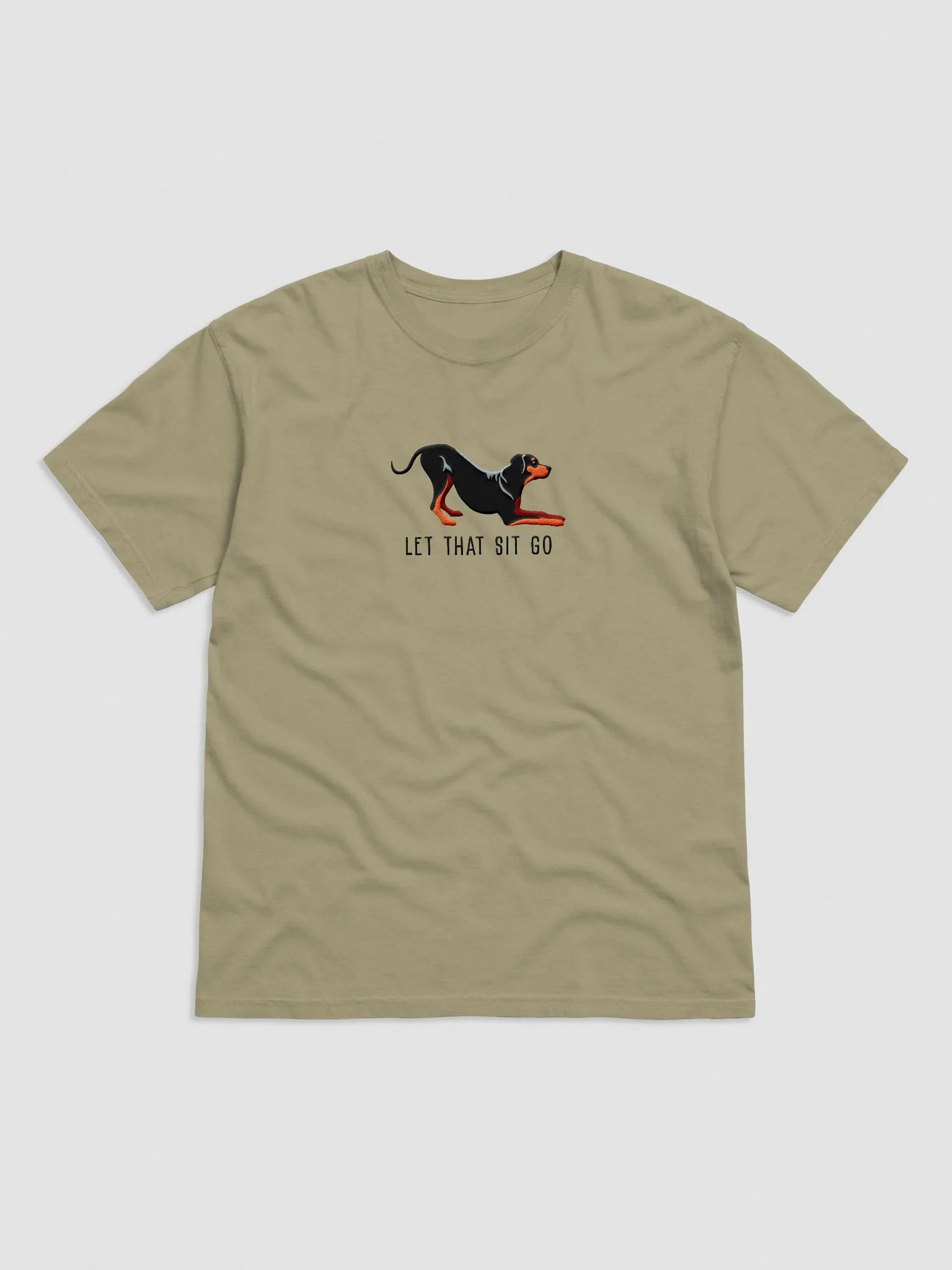 Let That Sit Go T-Shirt(Embroidered) of a Rhodesian Ridgeback(Black & Tan) product image (4)