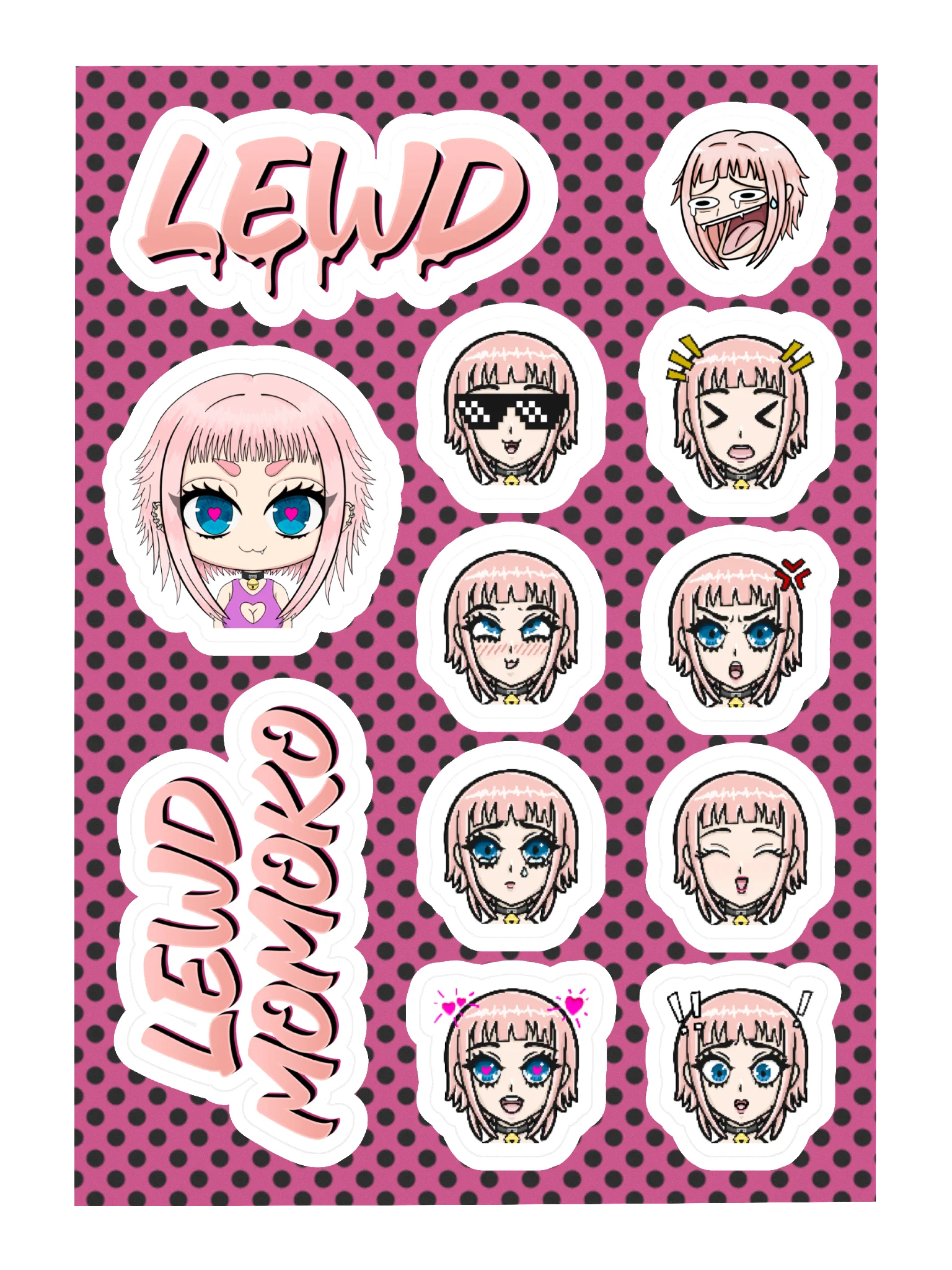 Lewd Momoko Sticker Sheet – Emoji & Logo Pack (12 pcs) product image (3)