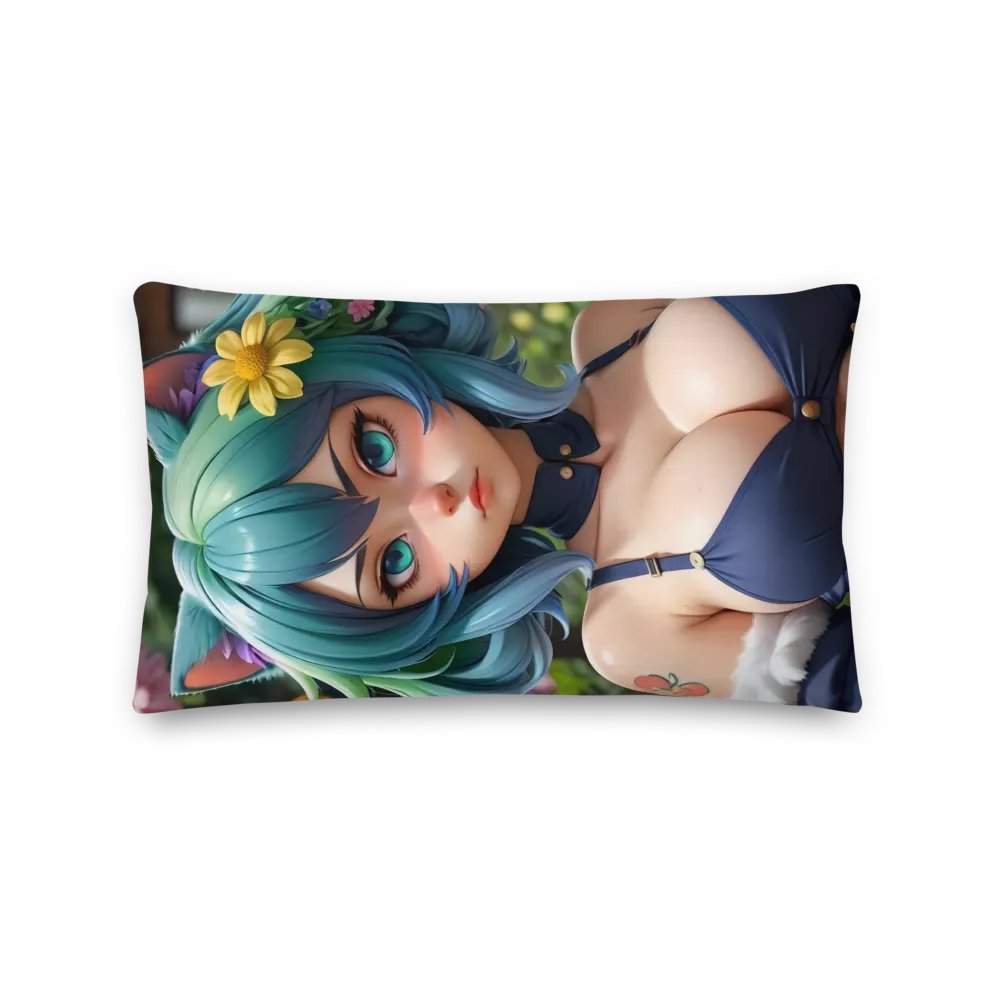 Teal-Haired Catgirl Beach Vibes Pillow product image (2)
