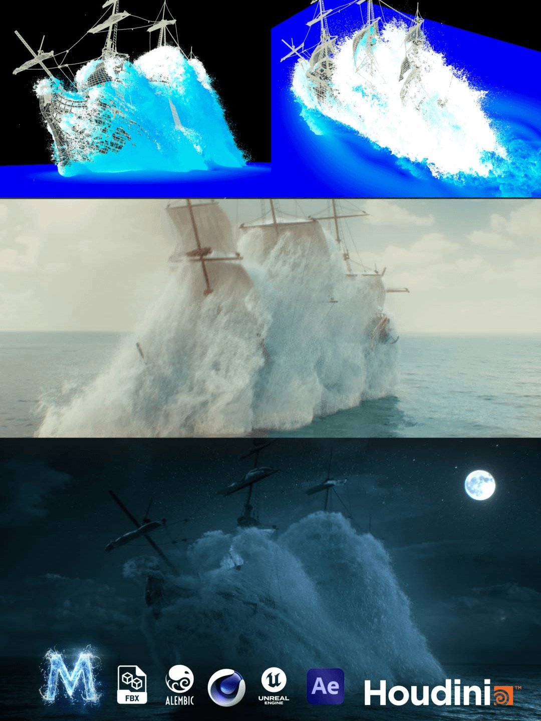 Houdini Pirate Ship Ocean Breach Flip Fluid Project File (.Hip File ...