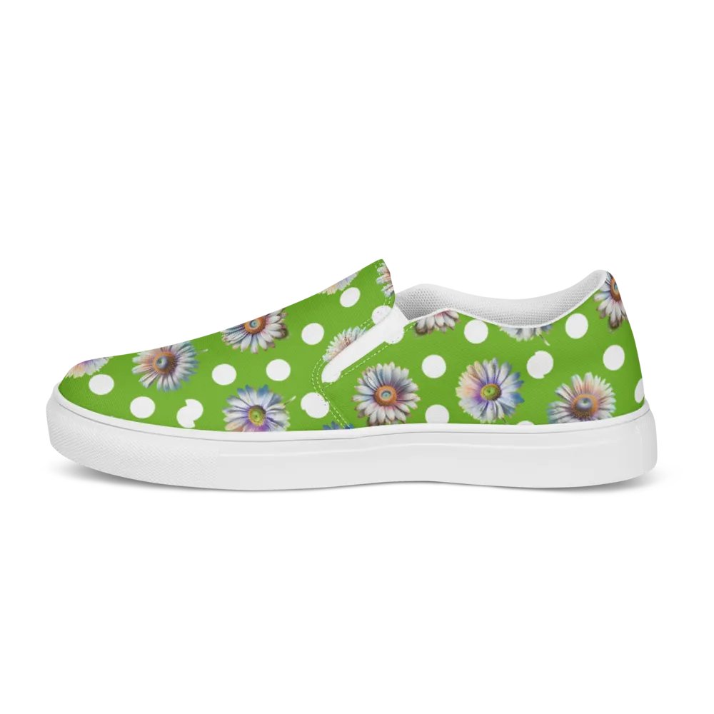 Daisy Dots - Lime Green Slip-on Canvas Shoes product image (7)