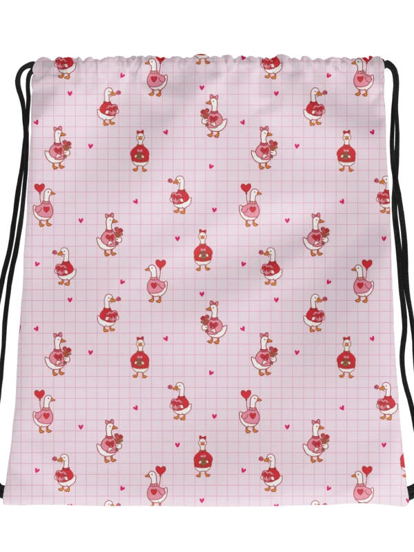 Pink coquette Valentine Goose Gym Drawstring Bag. product image (4)