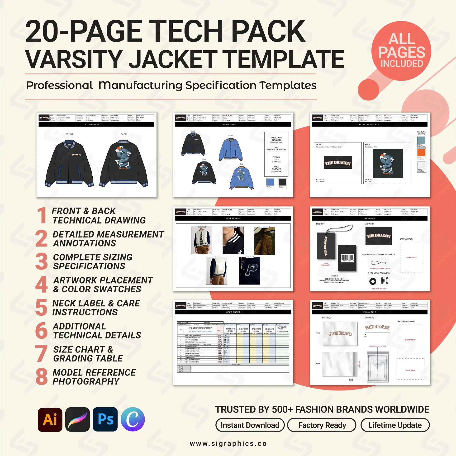 Varsity Letterman Jacket Tech Pack Template product image (3)