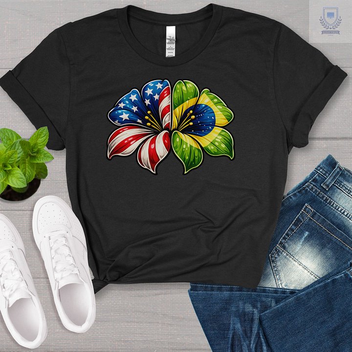 USA Brazil Flower Shirt, Patriotic Floral Tee, American & Brazilian Pride, Unisex Graphic T-Shirt product image (1)