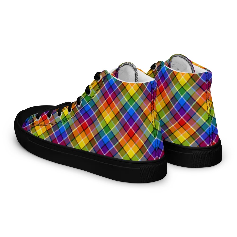 Bright Rainbow Plaid Men's High Top Shoes product image (9)