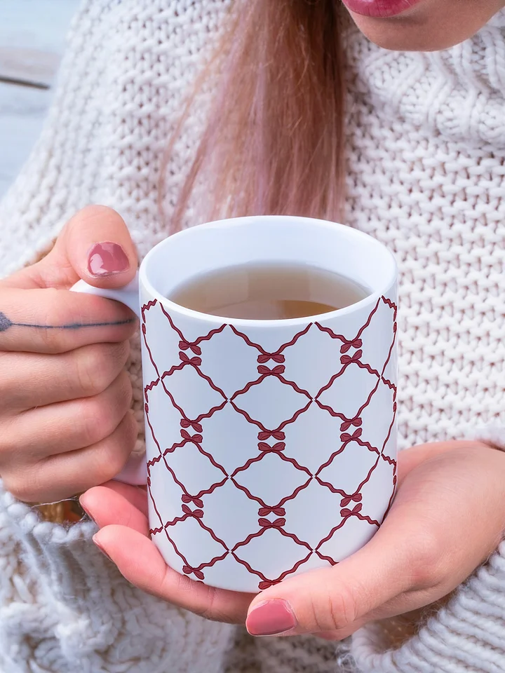 Bows and Ribbon Pattern Mug in White and Red product image (1)