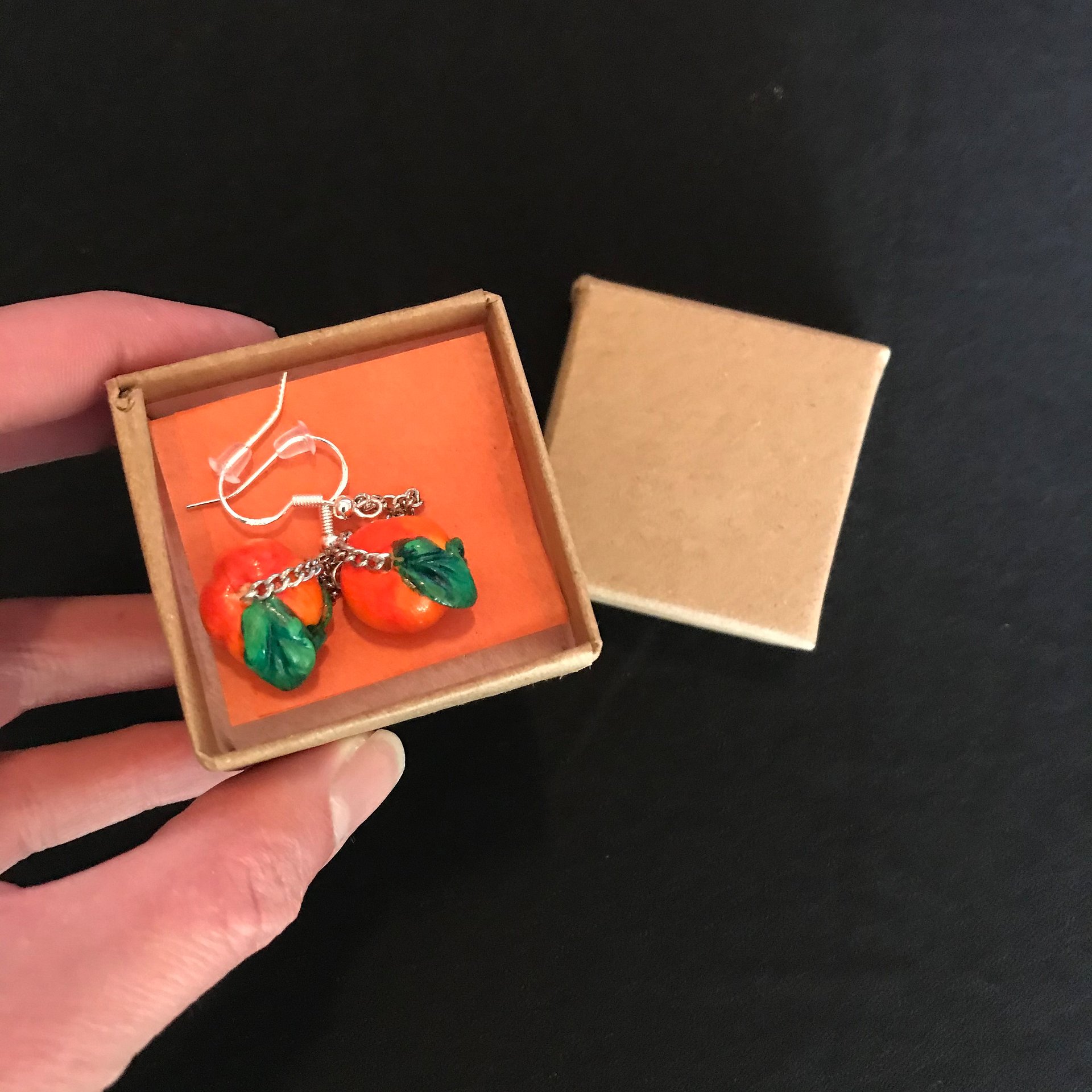 Tiny Clay Pumpkin Chain Drop Earrings product image (3)