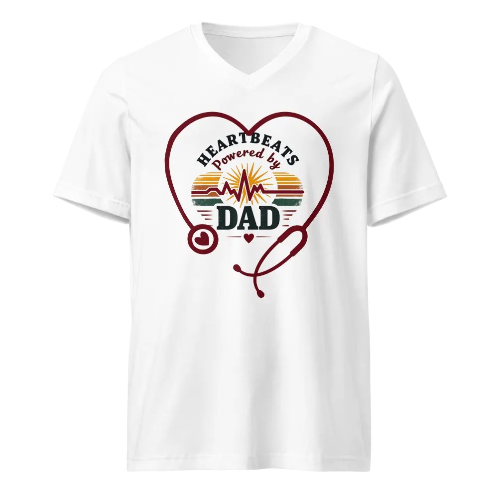 stethoscope heart, ekg Heartbeats Powered by Dad V-Neck Tee product image (1)
