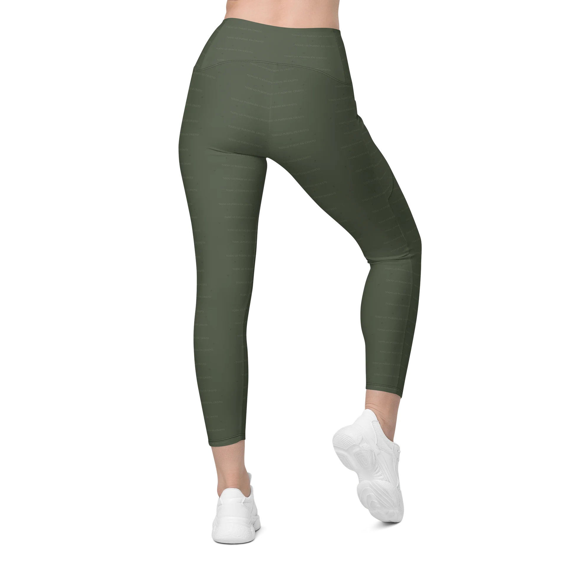 Crossover Leggings with Pockets — Women Who Lift (Olive) product image (2)