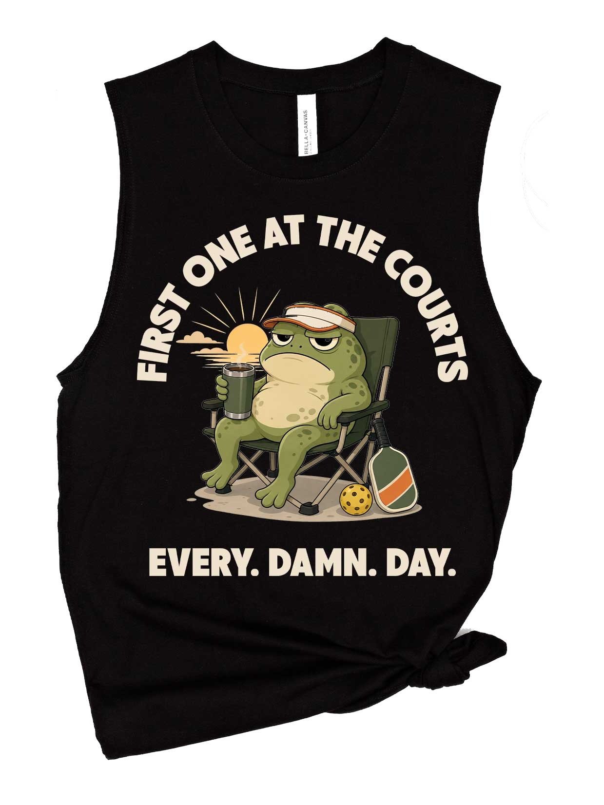 First One at the Courts Pickleball Tank Top Gift for Players product image (1)