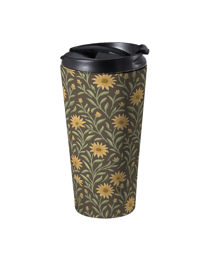 Golden field stainless steel travel mug. Elegant floral design on dark background product image (2)