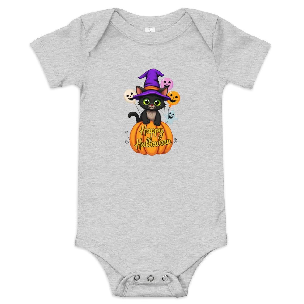 Witchy Sitting Pumpkin Cat Baby Romper Onesie product image (1)