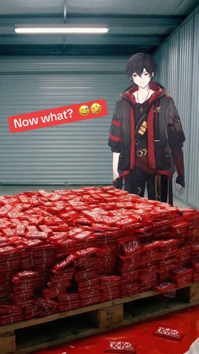 For those who didn't know - Apparently 12t of KitKat have been stolen I just wondered: You stand successfully in front of your stolen goods - what would you going to do with 12t of KitKat? 😅 #kitkat #kitkatheist #vtuber #parody #joke