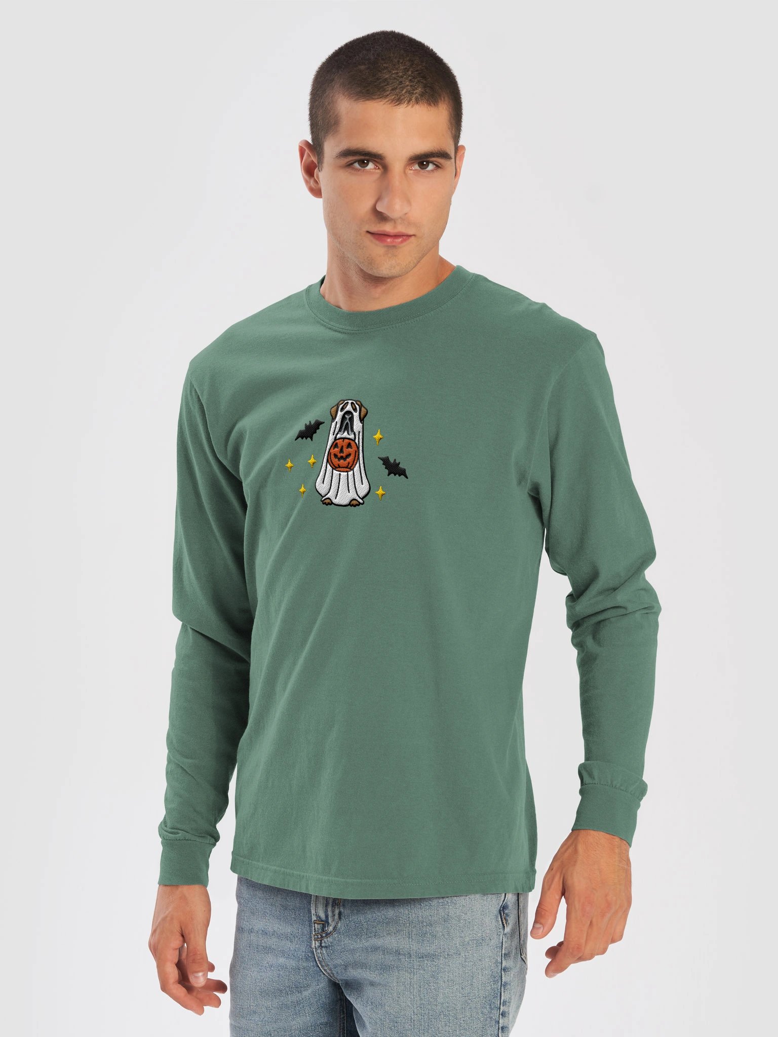 Halloween English Mastiff(Tan, Black Mask) Embroidered Long-Sleeve T-Shirt product image (29)