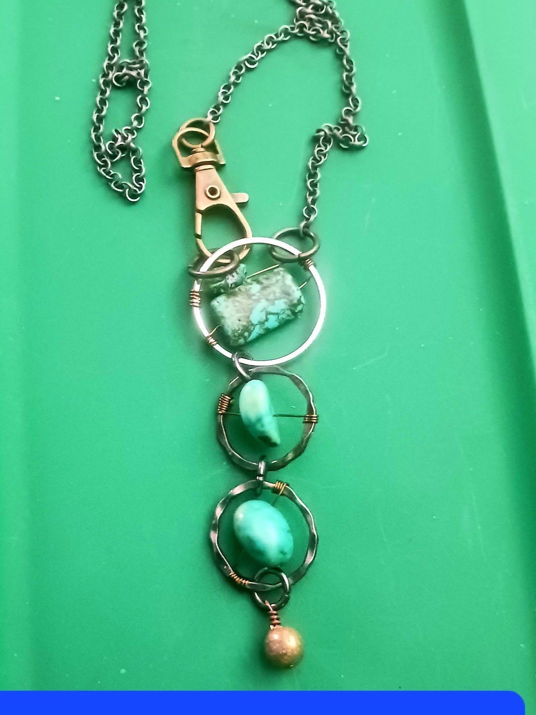 Pearl Turquoise Pendant - Artisan Handmade Mixed Metal Jewelry product image (2)