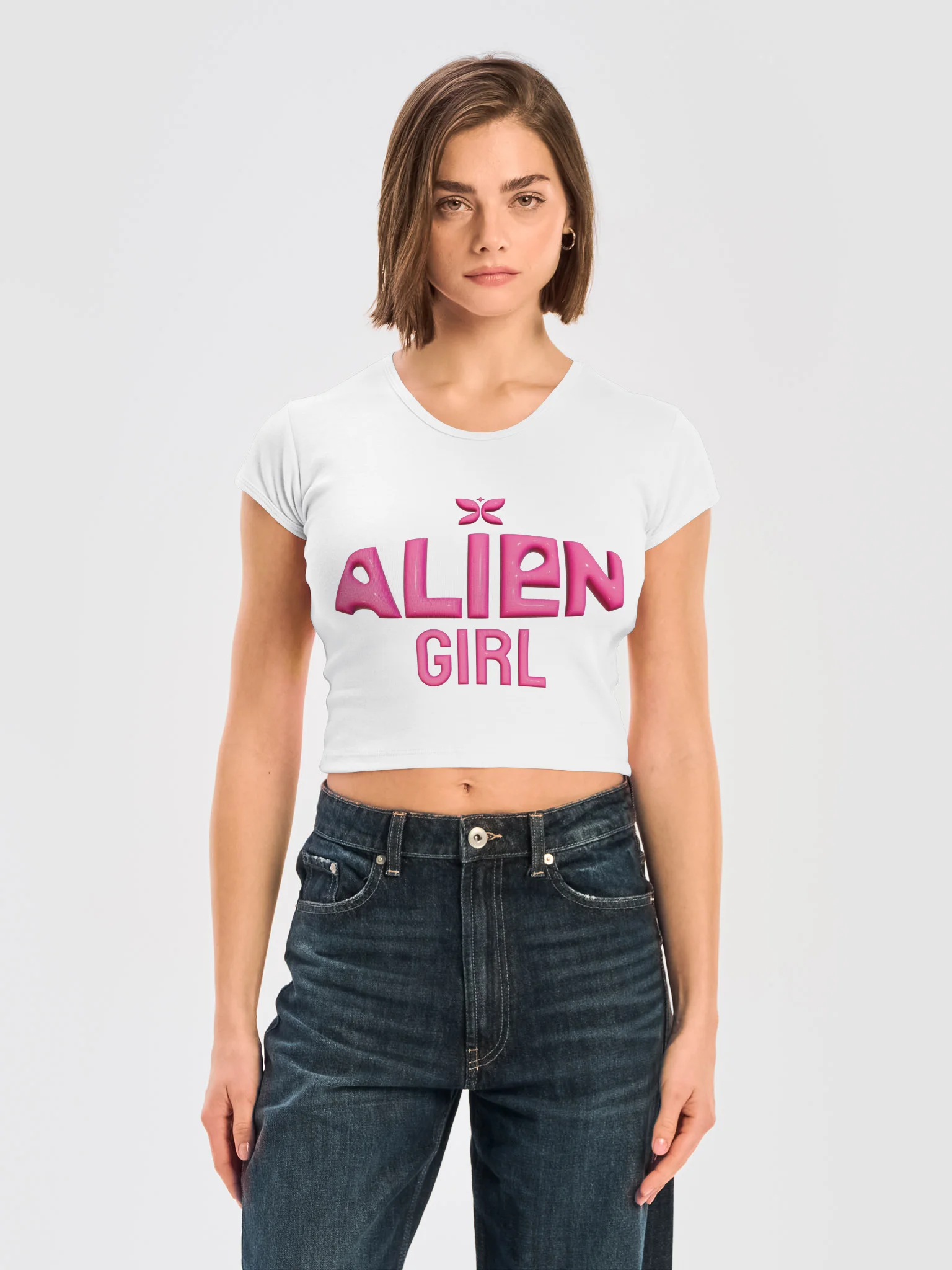 Alien Girl Pink 3D Butterfly Baby Tee product image (3)