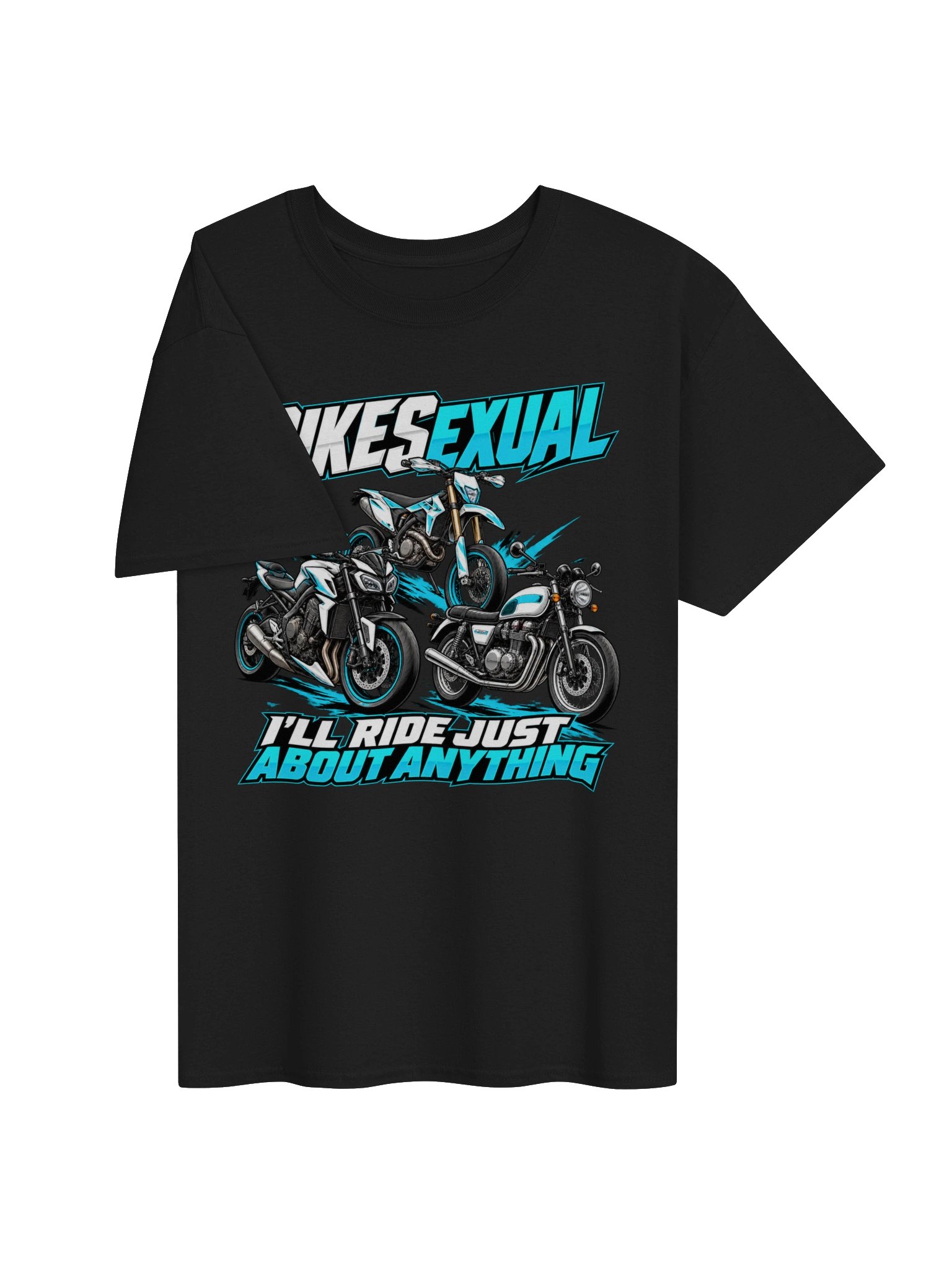 Bikesexual I'll Ride Anything Blue Motorcycle T-Shirt product image (3)