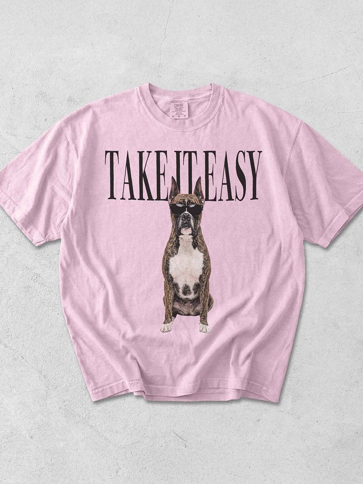 Take It Easy '90s Pop Vintage-Style T-Shirt for Boxer(Brindle, Cropped Ears) Owners product image (1)