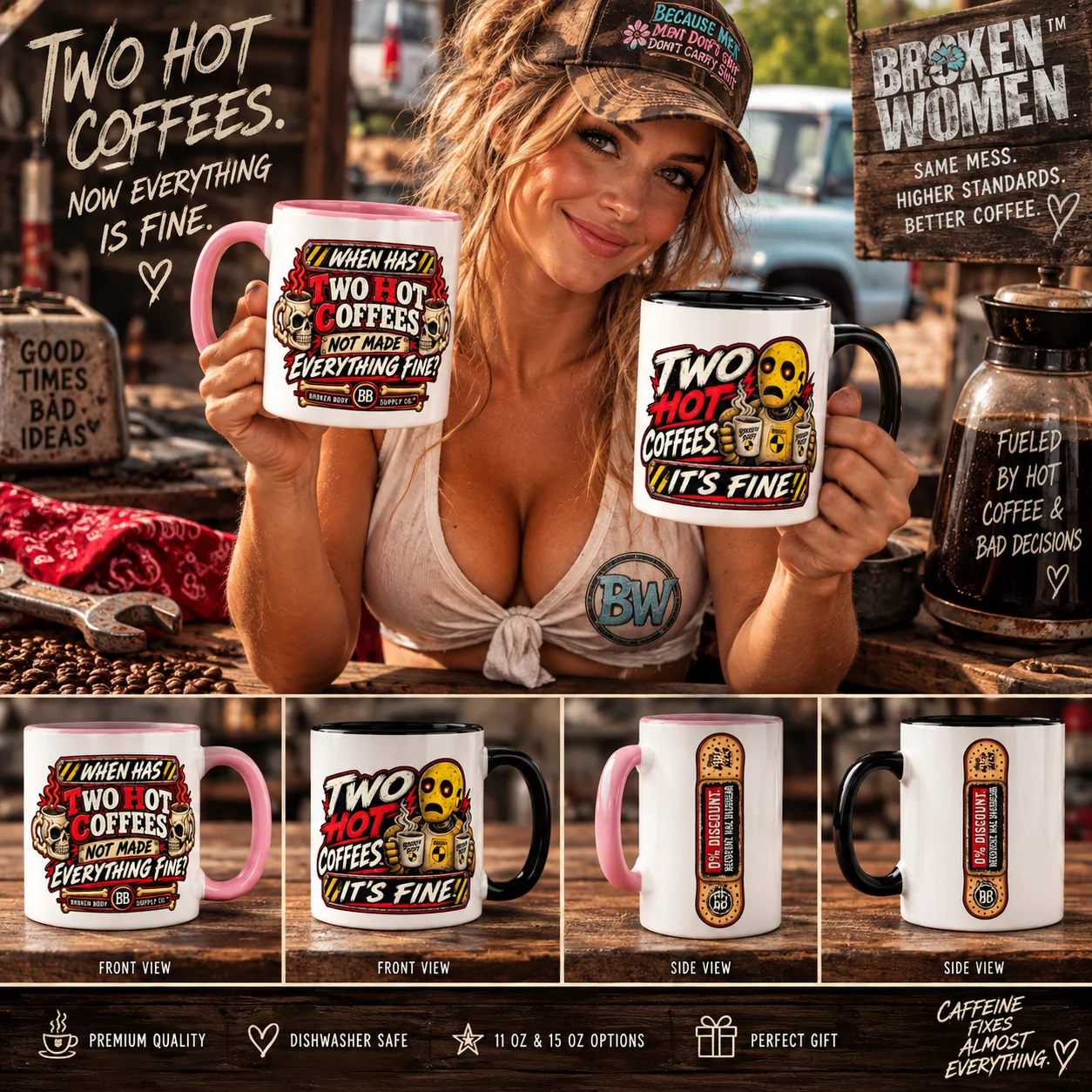 Funny Coffee Mug — It’s Fine™ Two Hot Coffees™ Ceramic Cup product image (2)