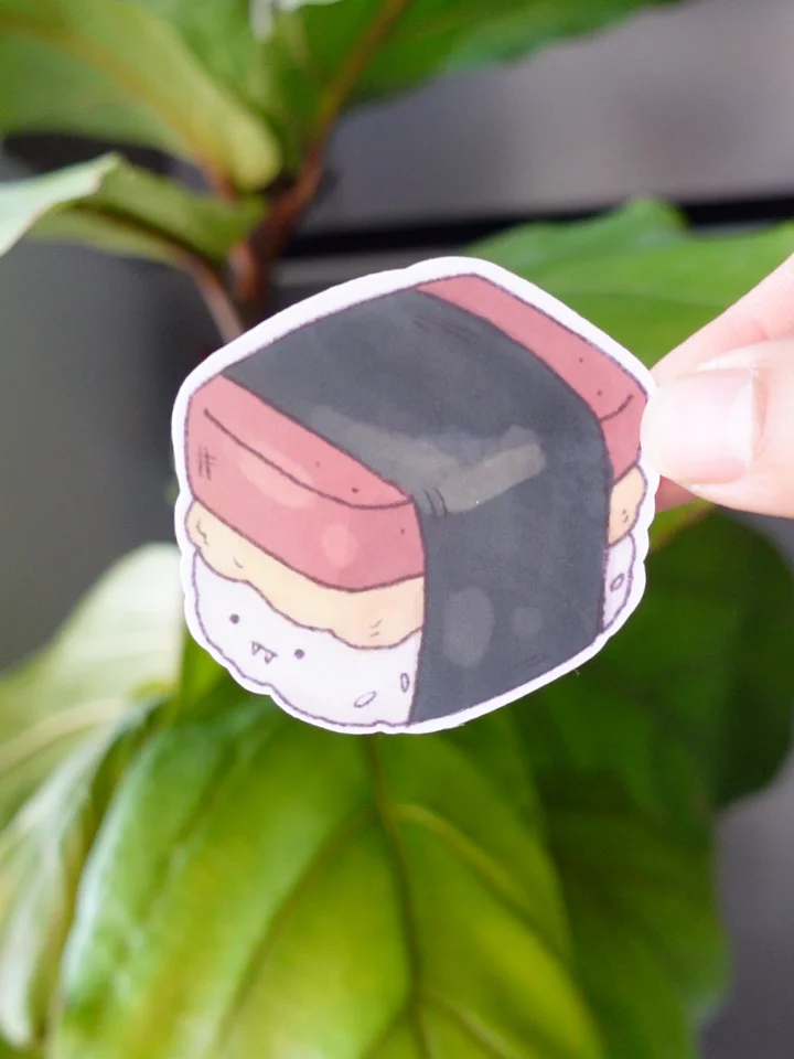 Spam Musubi with face vampire fangs Waterproof Vinyl sticker product image (1)