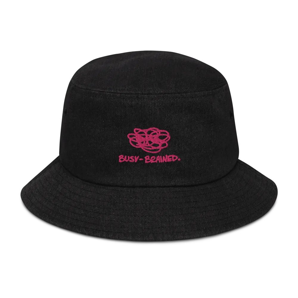 BUSY-BRAINED (pink) embroidered denim bucket hat product image (1)