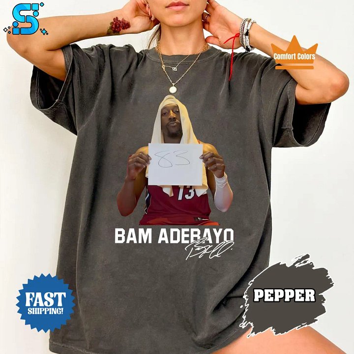 Bam Adebayo 83 Score T-Shirt - Miami Heat Vintage Graphic Tee - Comfort Colors Pepper Shirt product image (1)