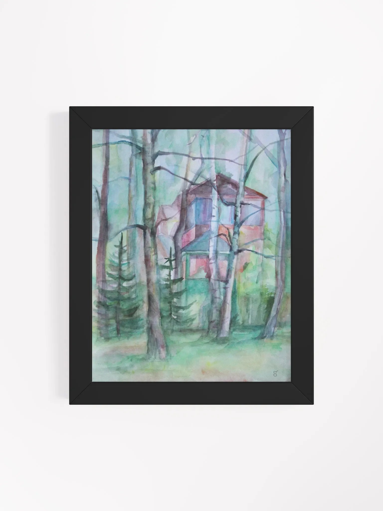 Serene Woodland Retreat - Framed Watercolor Poster - Dacha House product image (12)