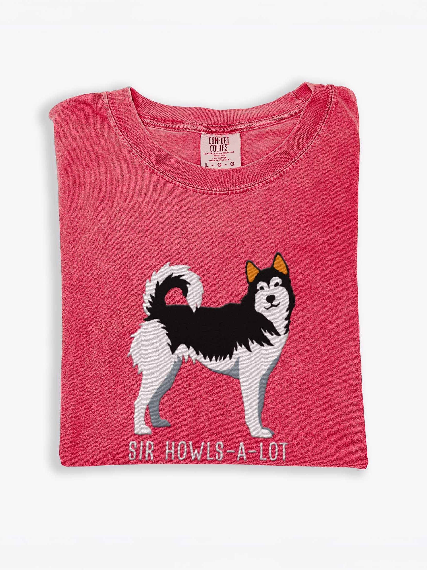 Sir Howls-A-Lot T-Shirt(Embroidered) of a Siberian Husky(Black & White) product image (1)