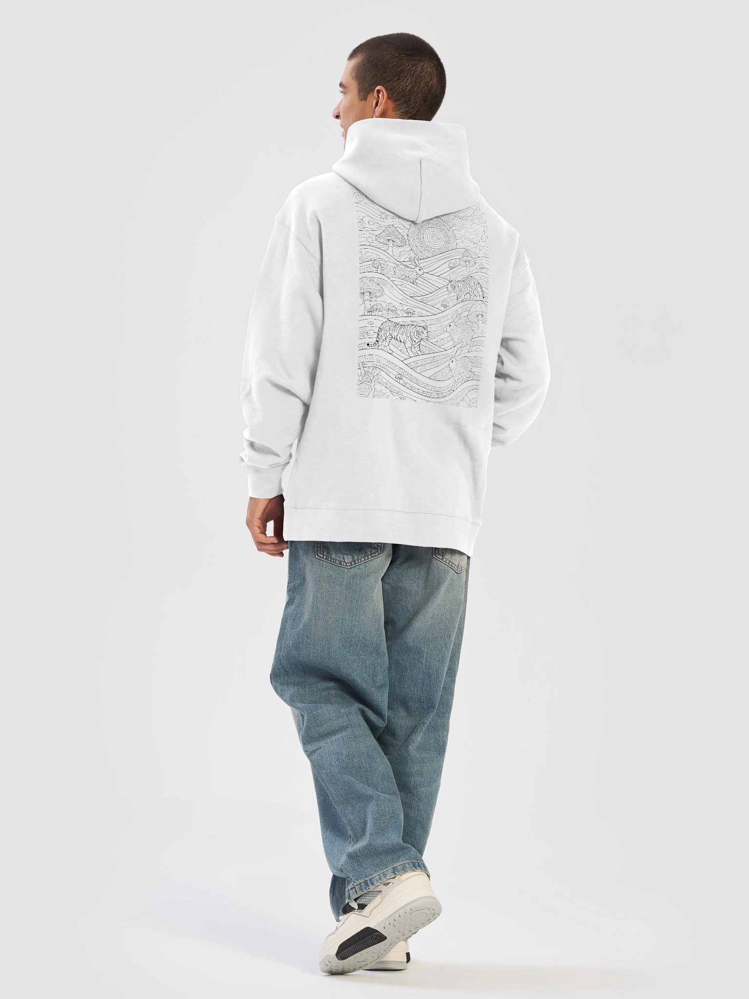 Flowstate Tiger-Rabbit Mandala Landscape // Colouring page Line art Oversized Hoodie product image (6)
